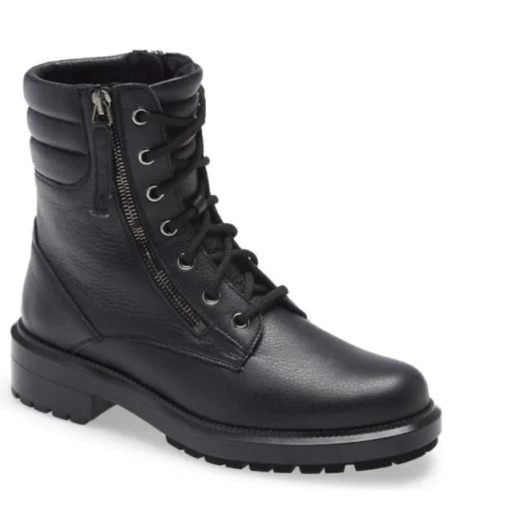 $550 Aquatalia LAILA Women’s Black Leather Water Resistant Moto Combat Boots 10